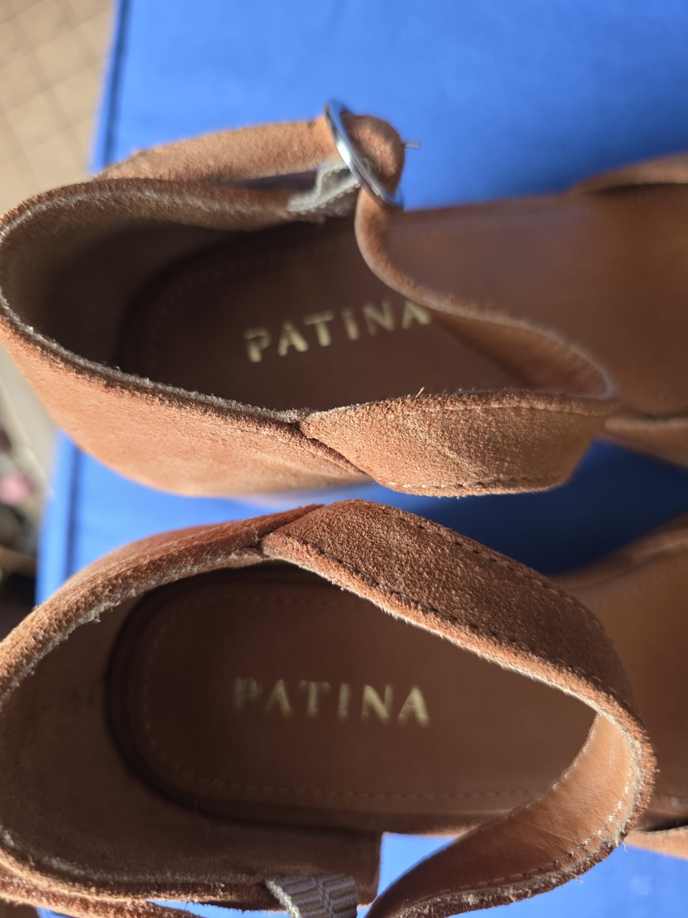 Patina Footwear Tan Suede Block Heel Ankle Strap Heels 9 - Picture 13 of 16